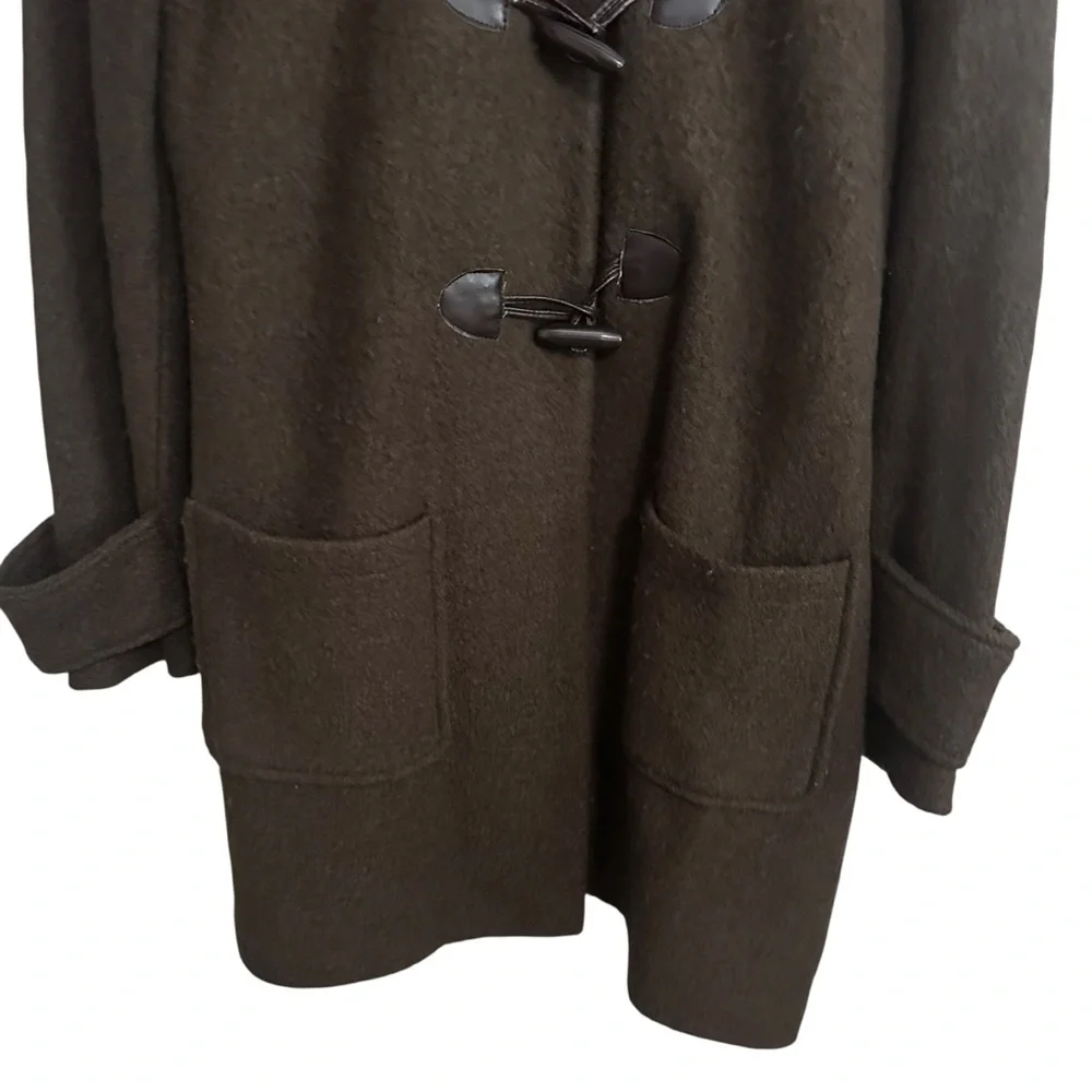 Jones NY Dark Green Wool Blend Button Up Trench Hooded Coat Size XL - Picture 2 of 8